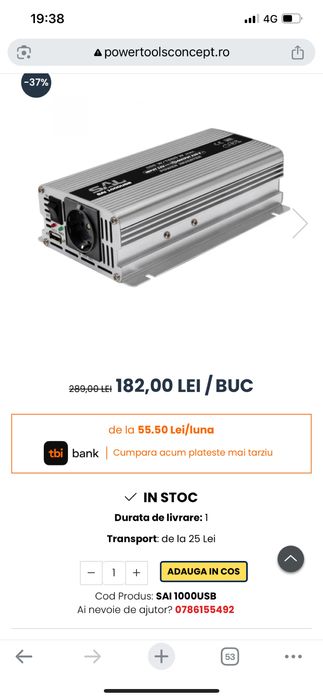 Invertor 500/1000w nou cu clesti