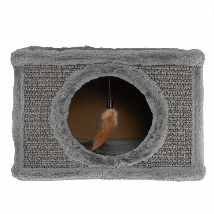 Casa pisici cu pat si loc de joaca picioare din lemn 38 x 32 x 32 cm