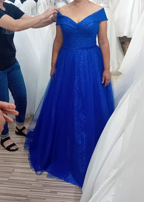 Rochie de nașa albastra cu sclipici