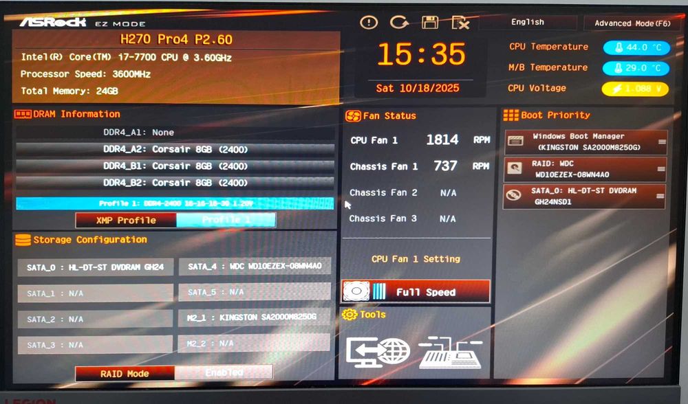 PC  Intel Core 7 7700 Kaby Lake 3.60 Ghz