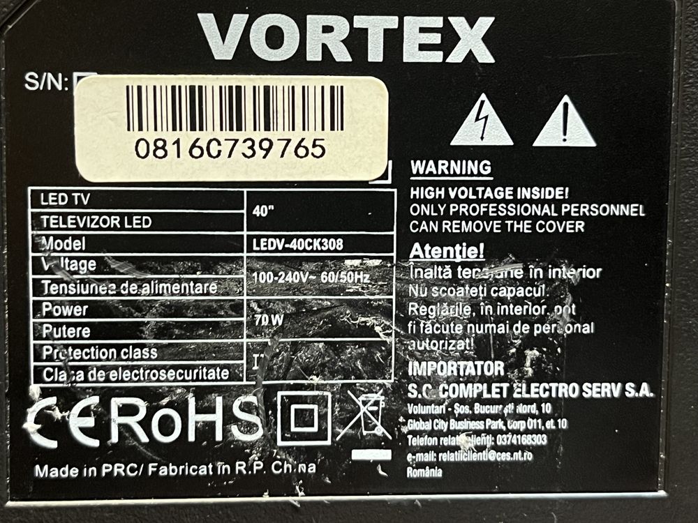 Vortex,model LEDV-40CK308,102 cm.