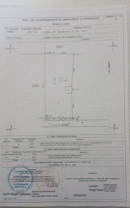 Teren intravilan 1007 mp in Comuna Limanu , toate utilitatile , asfalt
