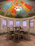 Vând masă rotundă lemn sculptat 8 persoane