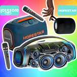 Колонка Hopestar портативная с двумя караоке микрофонами JBL качество