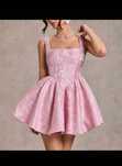Rochie roz, mini, de printesa, cu funda la spate, S