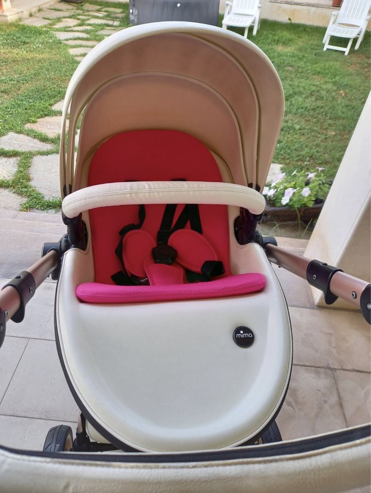 Детска количка Mima Xari /бяла с розово злато и циклама/