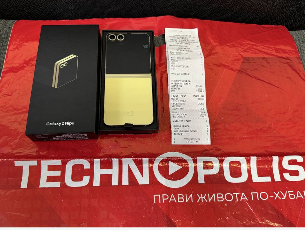 КАТО НОВ 512GB Samsung Z Flip 6 Technopolis Гаранция 2026 г. Yellow