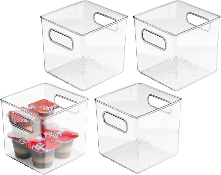 Set 4 cutii stocare mDesign, 15x15x15 cm, transparente