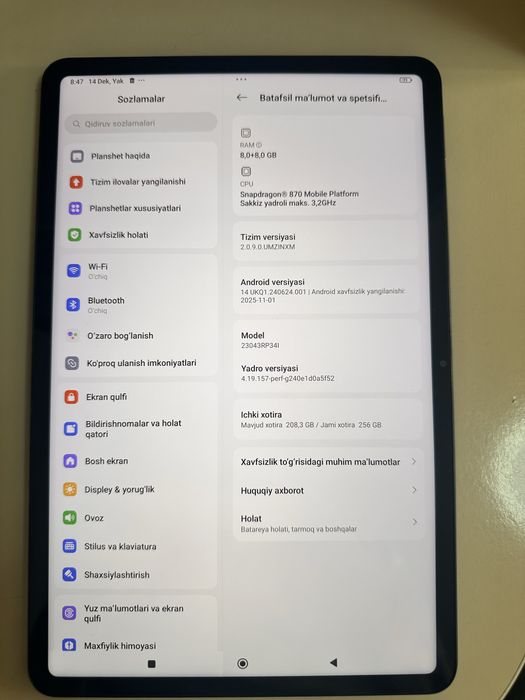 Xiaomi pad 6 16/256 gb 2oy ishlatilingan
