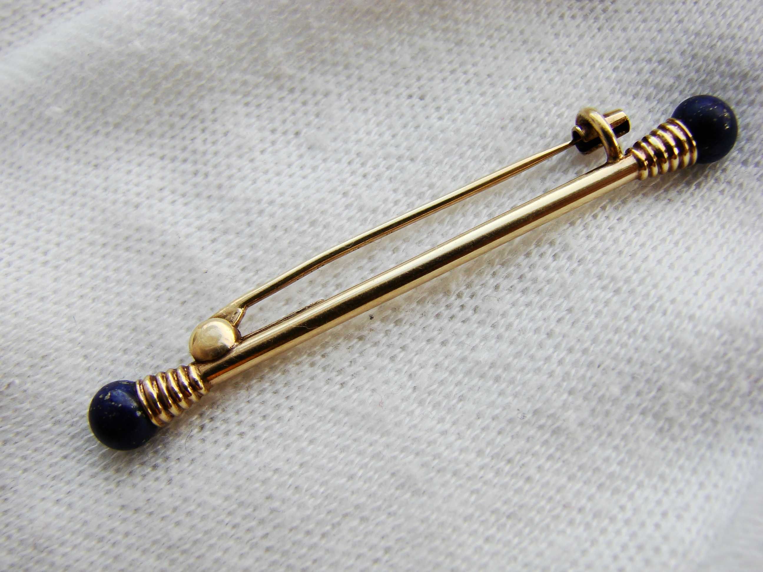 Ac De Par Din Aur Brosa Aur 14K Baston Brooch Lapis Lazuli