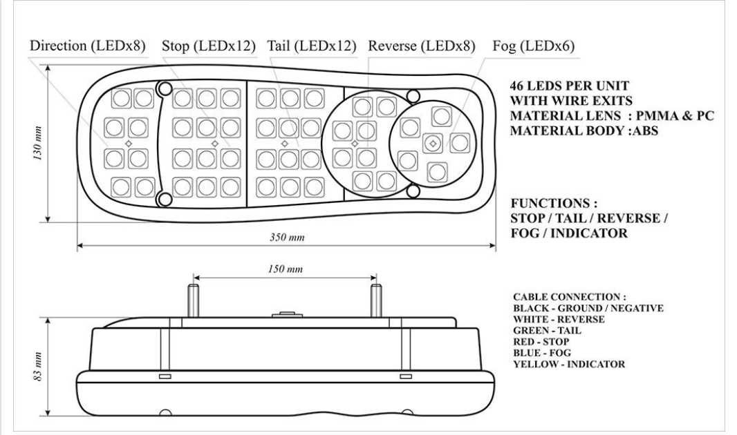 Комплект 2 бр. LED ЛЕД диодни стопове за Бус Камион Ремарке Платформа