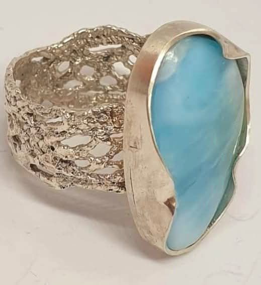 Inel argint filigranata creație de autor piatra larimar,mar19