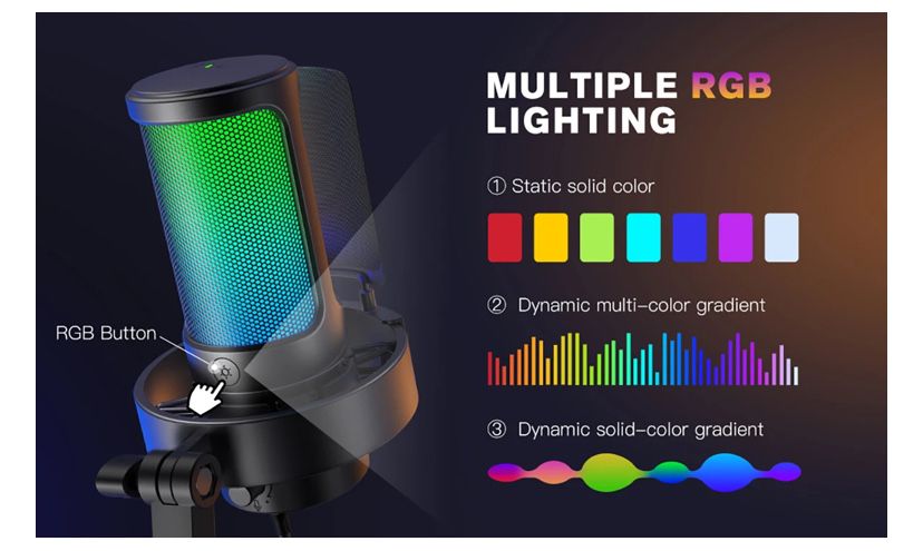 FIFINE A8 RGB студийный микрофон. Цвет розовый.