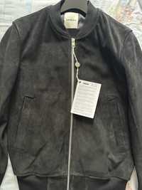 Куртка-бомбер,мужская,XS/44,натуральная замша,черная,новая