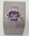 Inel din aur alb 18k, cu ametist natural si diamante naturale, IAU778
