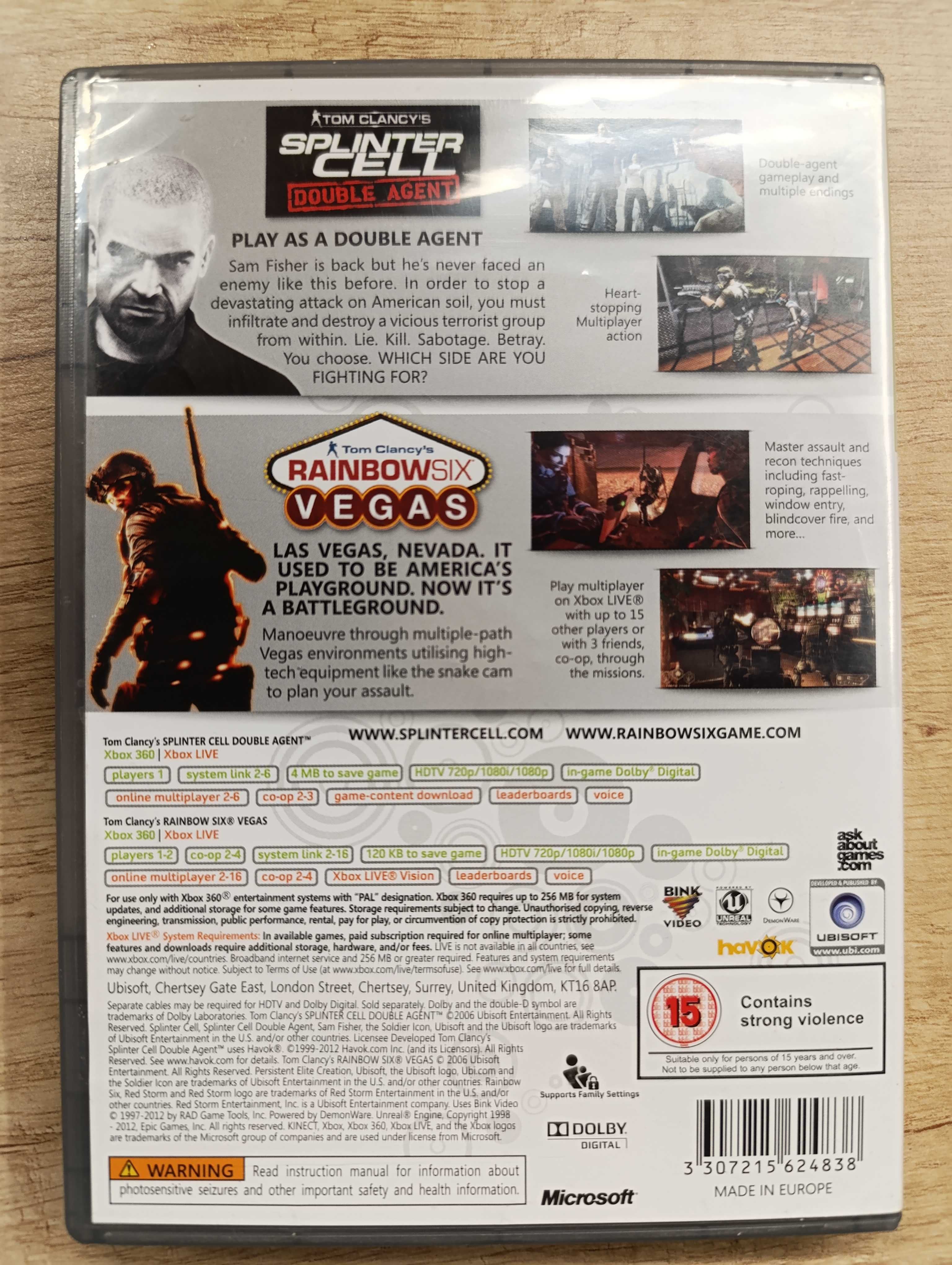 Splinter Cell Double Agent + Rainbow Six VEGAS DOUBLE PACK XBOX 360