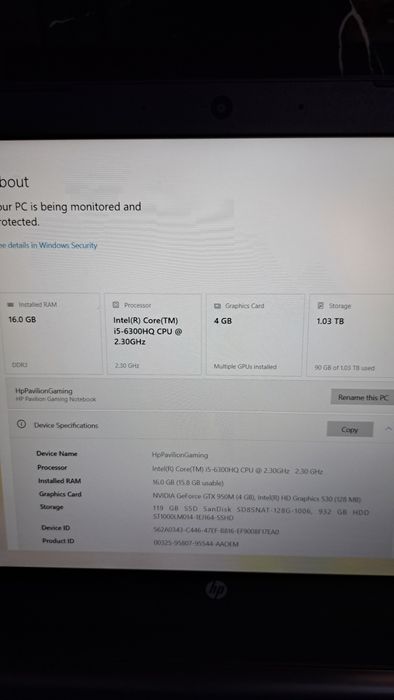 Laptop gaming HP , video 4gb ssd+hd 16GB ram
