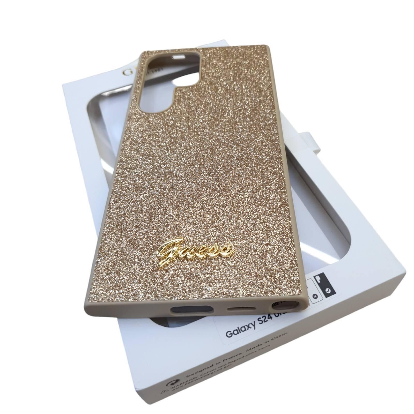 Оригинален кейс guess glitter script за samsung galaxy s24 ultra gold