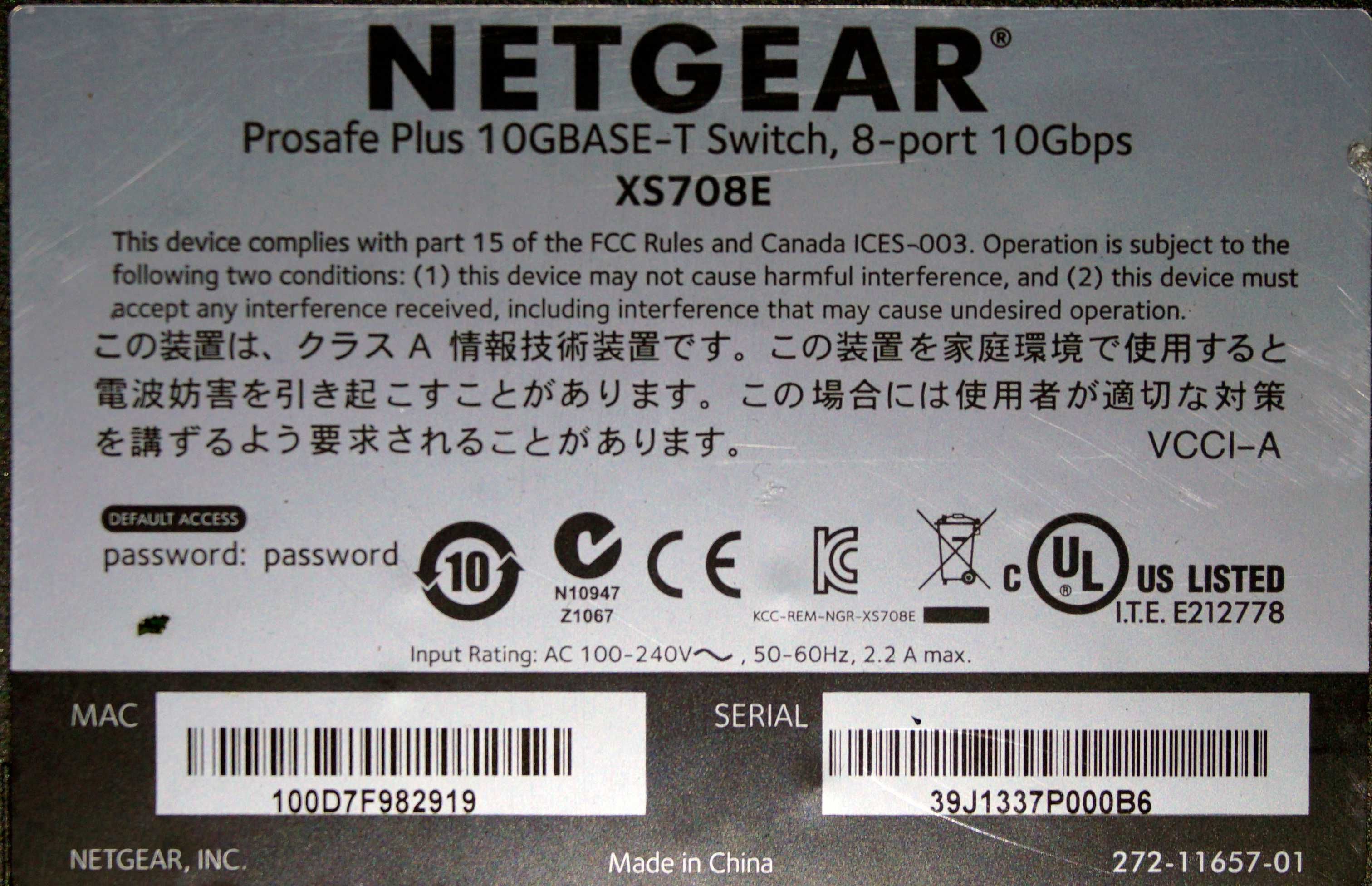 switch NETGEAR Prosafe Plus 10GBASE-T, 8-port 10Gbps XS708E, 8 x RJ45