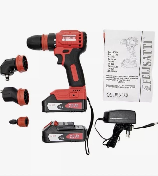 Дрель-шуруповерт аккум. бесщет. с насадками ДА-18В FELISATTI