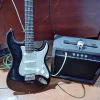 Гитара Fender squire stratocaster с комбоуселителем, и кабелем