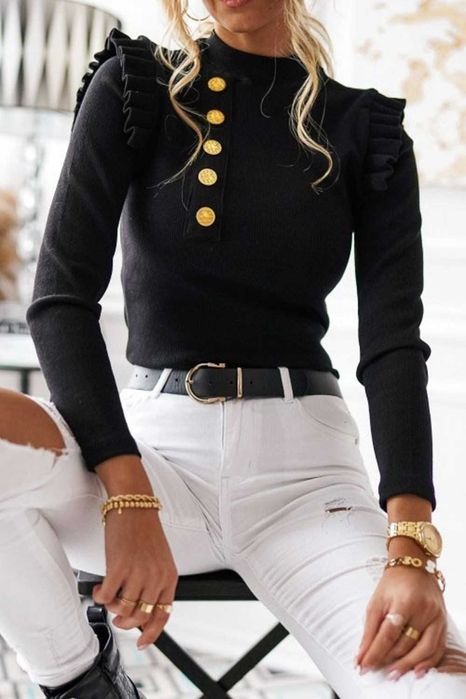 Bluza cu nasturi aurii si volanase pe umeri - MARIMI: XS, S