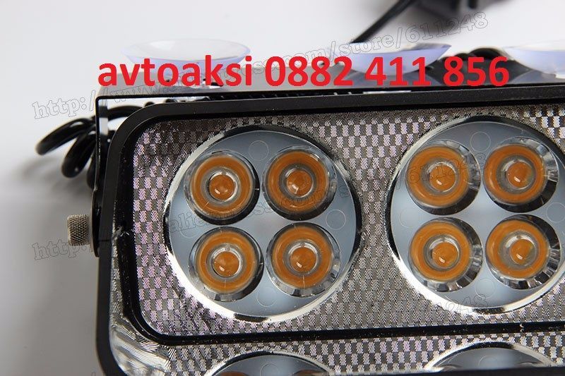 Аварийна сигнална LED лампа 12V блиц оранжева светлина-32022