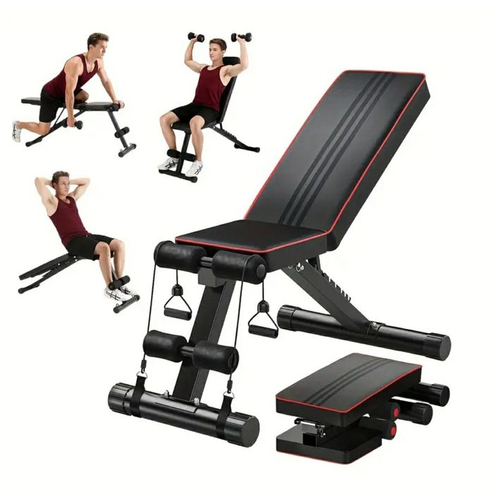 Сгъваема лежанка пейка стойка за тренировка коремни преси с дъмбели