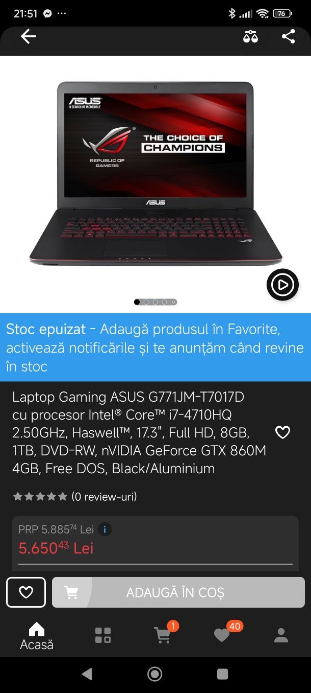 Laptop Gaming ASUS G771JM-T7017D