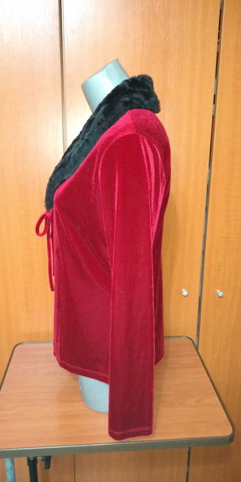 Cardigan/ Bolero rosu cu guler blanita neagra, dama, M-L