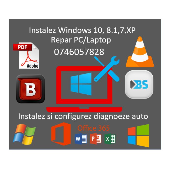 Instalare Windows 11,10,7,8,XP/Repar PC/Diagnoză auto,drivere,programe