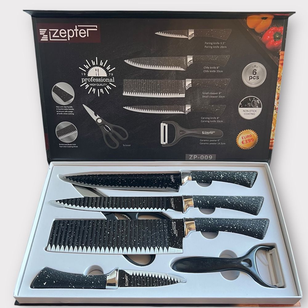 кухненски ножове комплект 4бр + Ножица и Белачка за зеленчуци ZEPTER
