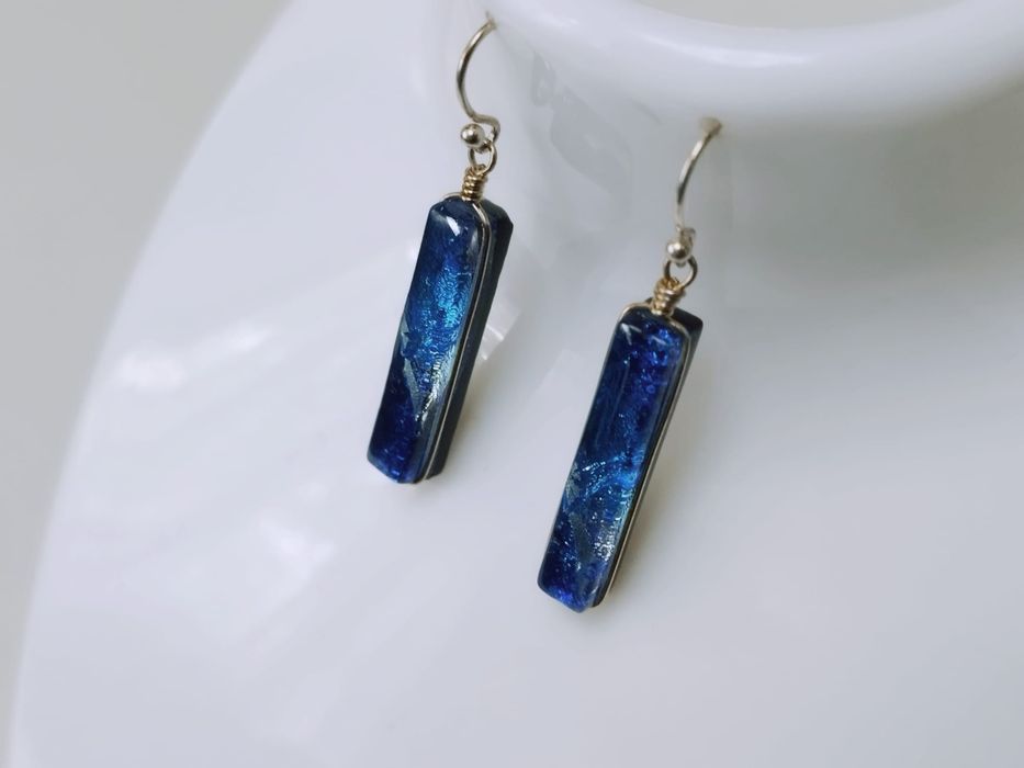 Cercei artizanali din sticla dichroica, Alaska, argint 925