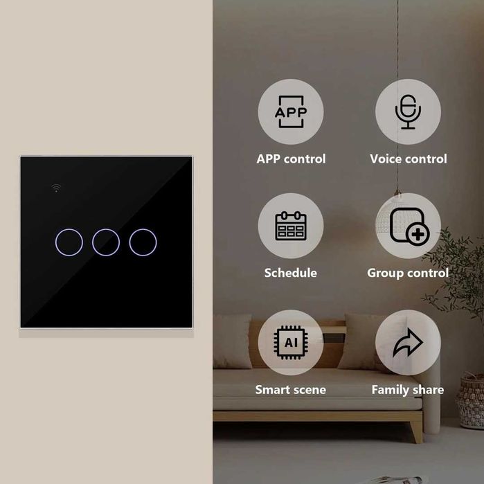 KETOTEK WiFi Smart сензорен ключ за осветление, 3 групи, 1 посока 10A