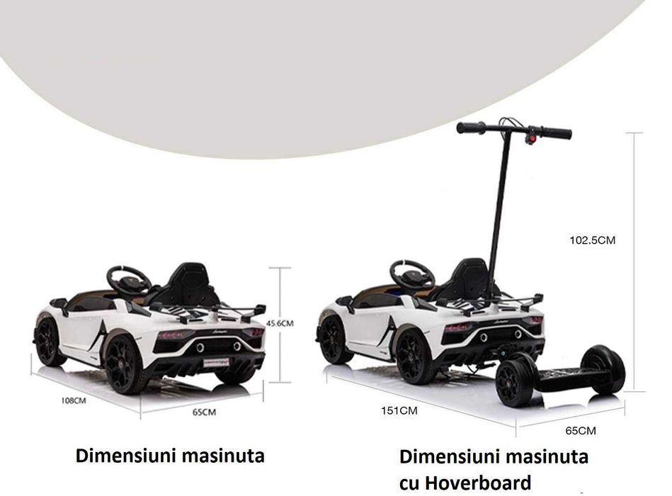 Masina electrica Lamborghini Aventador SVJ 70W 12V cu Hoverboard #Alb