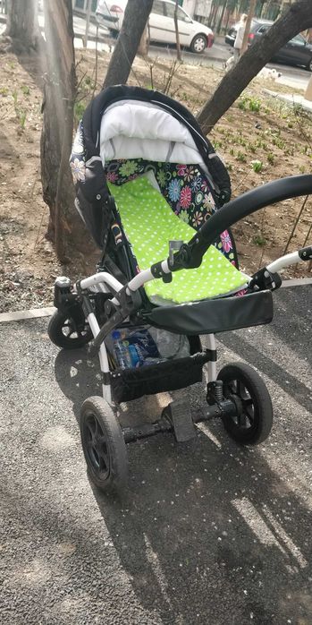 Cărucior 3 în 1 Hubners negru cu flori colorate (Dalia lux)