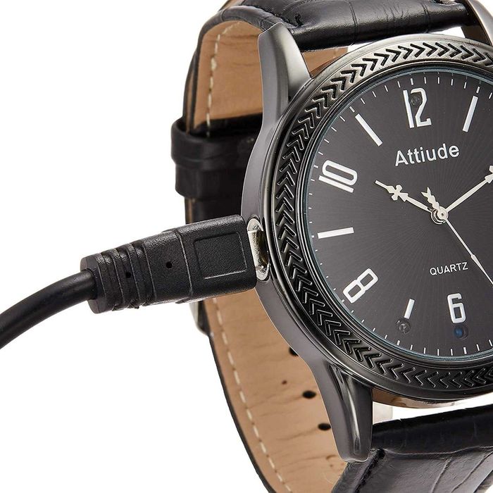 Шпионски часовник - камера Menborn с черна кожена каишка