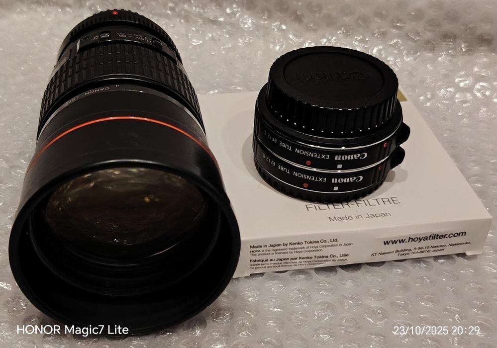 Canon ef 200mm f2. 8 mk1 + filtru  HOYA HD  circ.pol. + 2 x 12ii macro