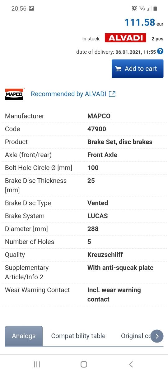 Chit frane fata MAPCO 47900 NOI - Seat Skoda VW