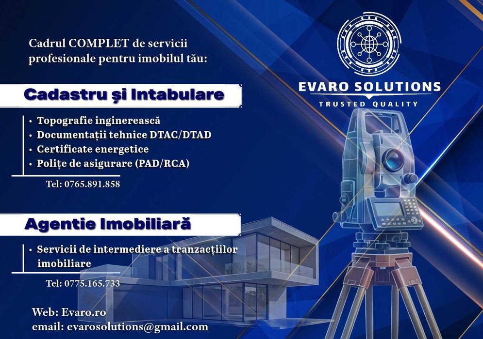 Servicii complete Cadastru și intabulare, terenuri, case, apartamente