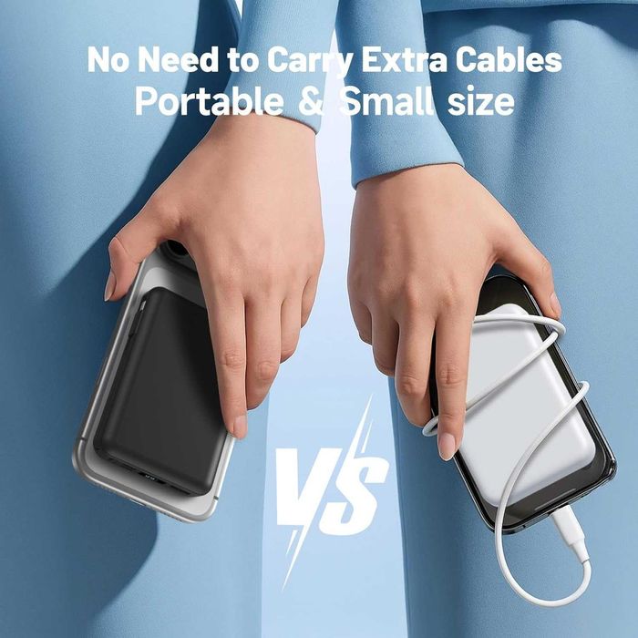 Външна магнитна батерия Magsafe Power Bank с вградени кабели,10000 mAh