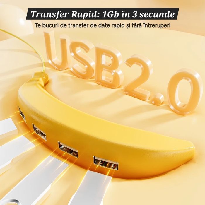 Hub USB Minions: Banana. 4porturi. 1Gb/3s. Splitter/Adaptor/Extensie.