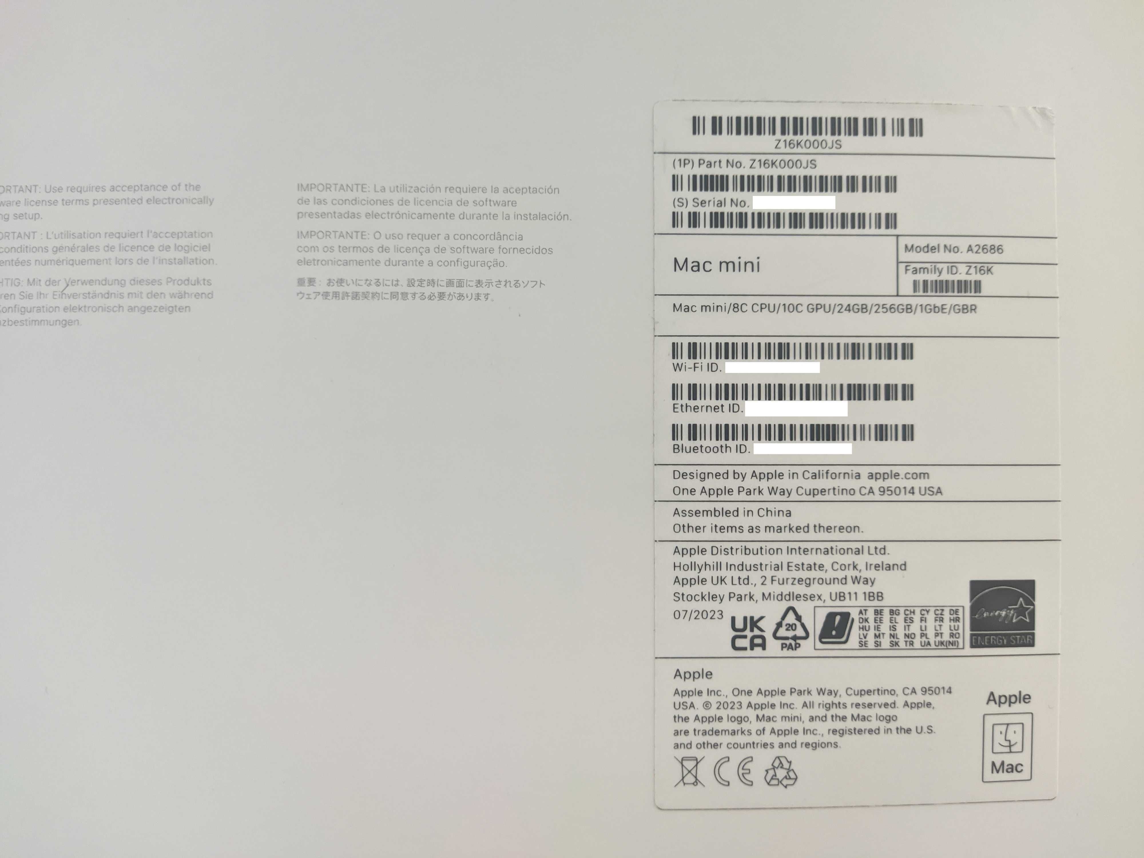 Mac mini M2 24GB RAM 256GB SSD