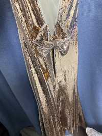 На новый год на корпоратив Блестящее длинное платье рыбка золотистое