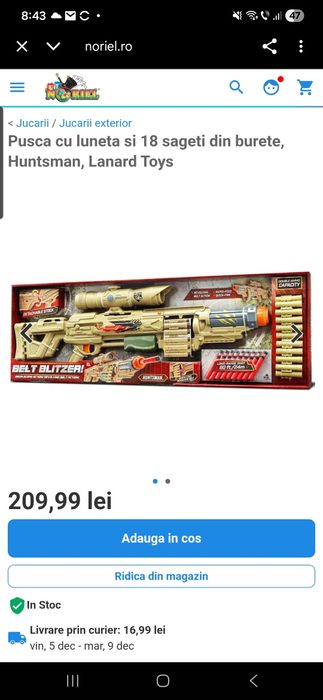 Idee cadou: Pusca cu luneta si 18 sageti din burete,similar Nerf