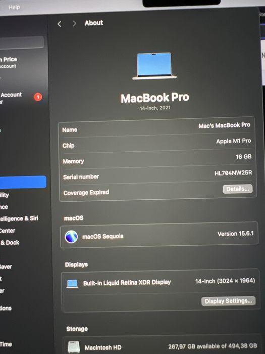14’ Macbook Pro M1 chip 16GB memory 512gb storage
