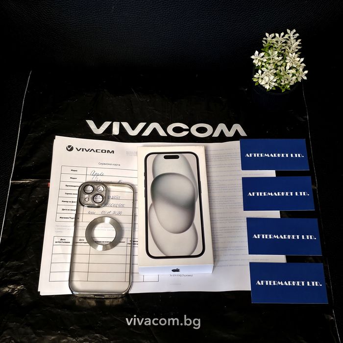КАТО НОВ 100% 128GB iPhone 15 Vivacom Гаранция 2026г. Black / Черен