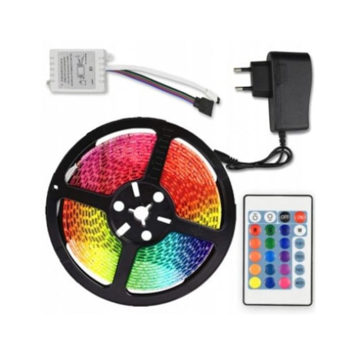 Kit banda led RGBW cu telecomanda, 5m, 270 de leduri, rezistent la apa