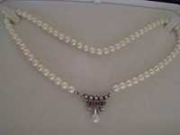 MINUNAT-Colier perle ,inchizatoare aur alb14kt(diamante ,rubine)