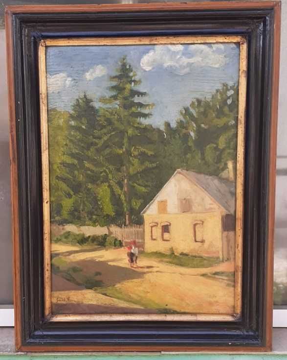 Tablou vechi - peisaj rural - semnat Gaal F.